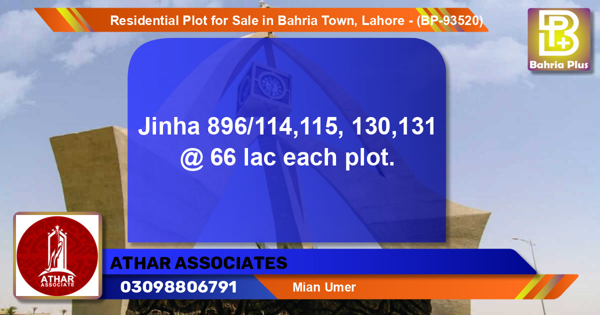 Residential Plot for Sale in Bahria Town, Lahore - (BP-93520)