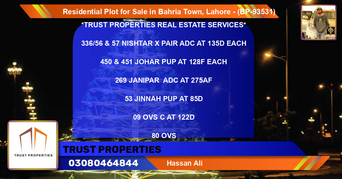 Residential Plot for Sale in Bahria Town, Lahore - (BP-93531)