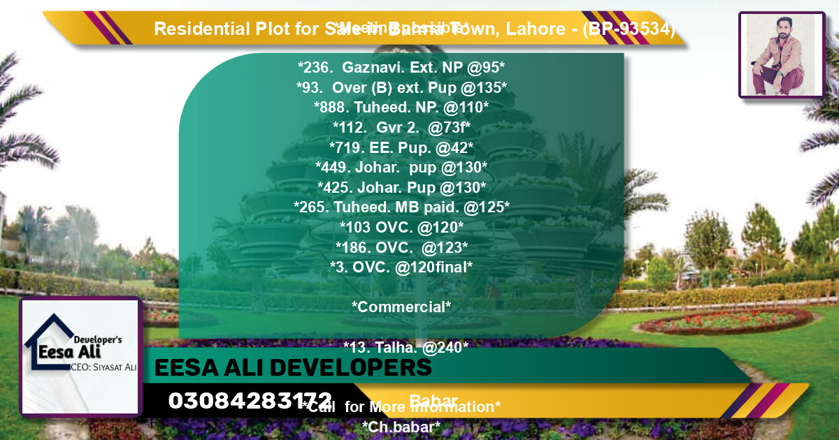 Residential Plot for Sale in Bahria Town, Lahore - (BP-93534)