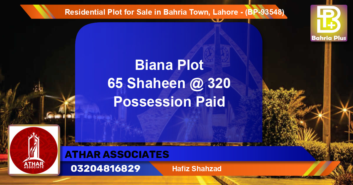 Residential Plot for Sale in Bahria Town, Lahore - (BP-93548)