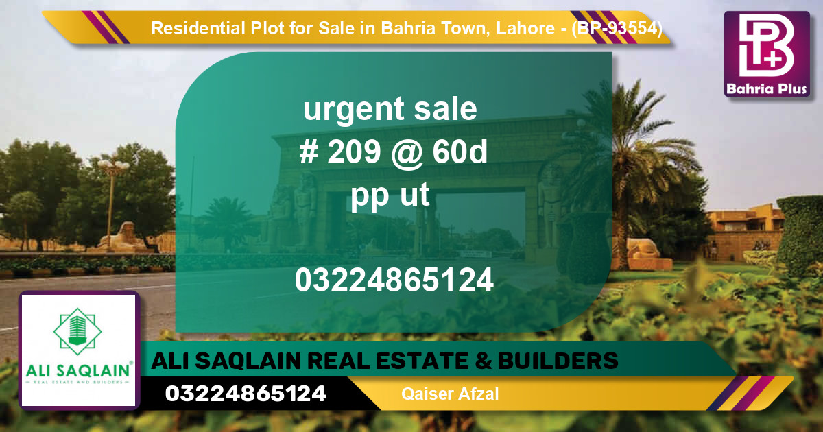 Residential Plot for Sale in Bahria Town, Lahore - (BP-93554)