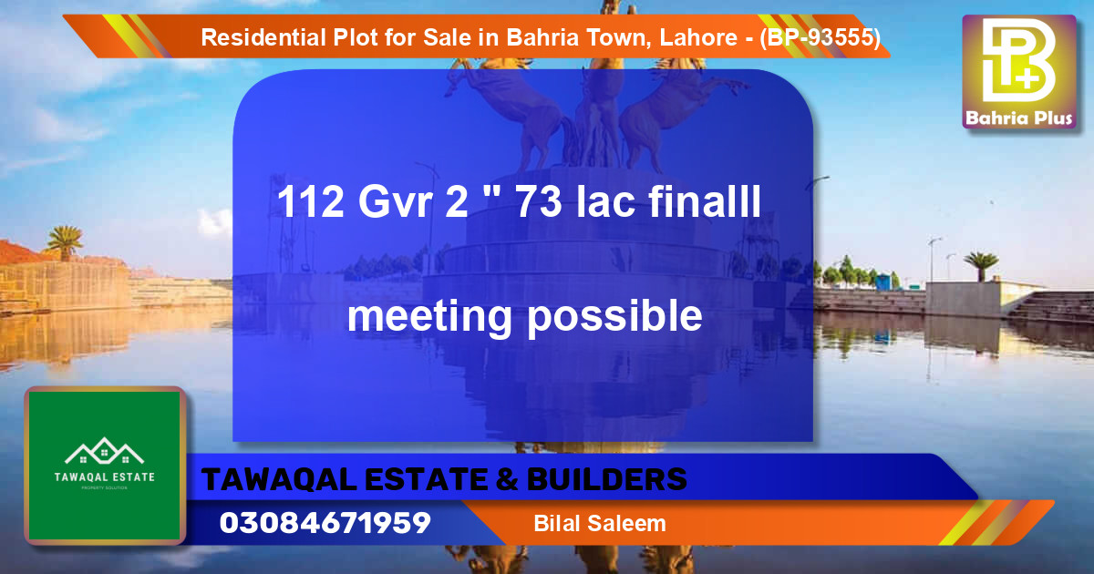 Residential Plot for Sale in Bahria Town, Lahore - (BP-93555)