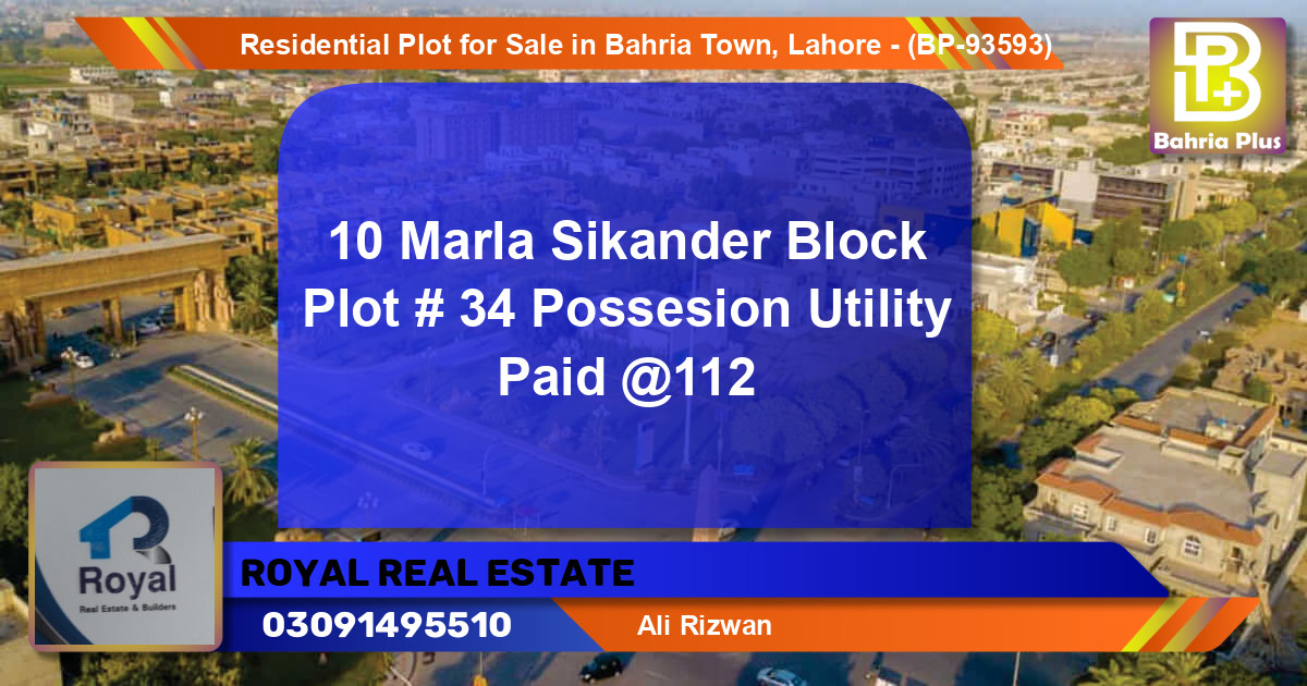 Residential Plot for Sale in Bahria Town, Lahore - (BP-93593)