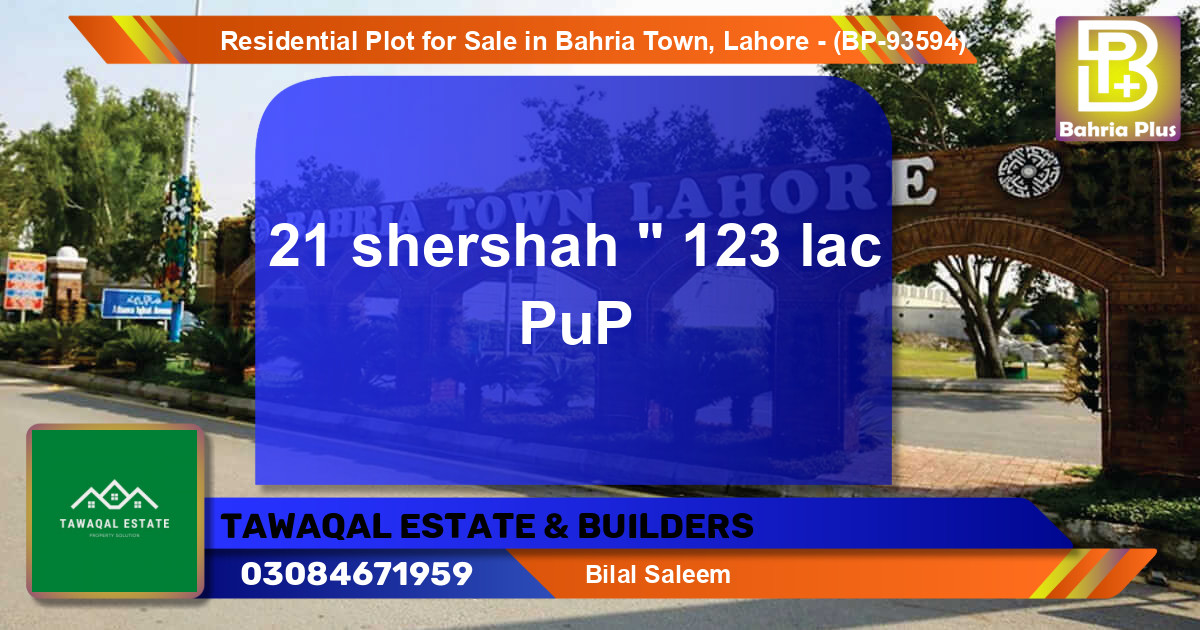 Residential Plot for Sale in Bahria Town, Lahore - (BP-93594)
