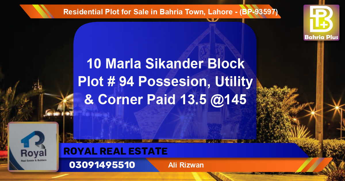 Residential Plot for Sale in Bahria Town, Lahore - (BP-93597)