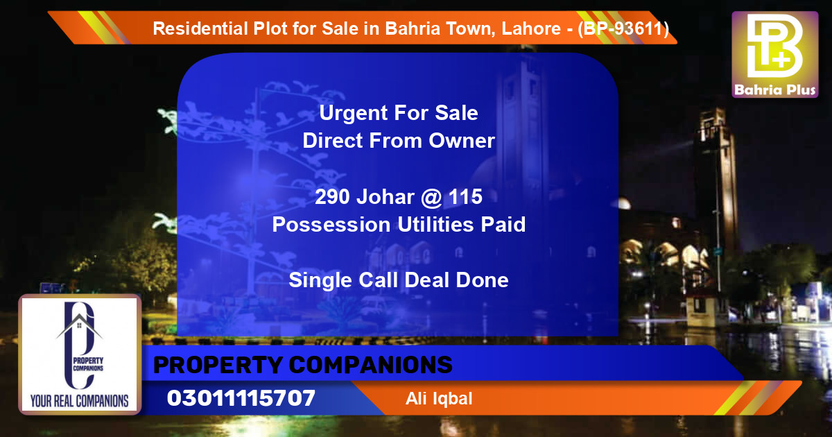Residential Plot for Sale in Bahria Town, Lahore - (BP-93611)