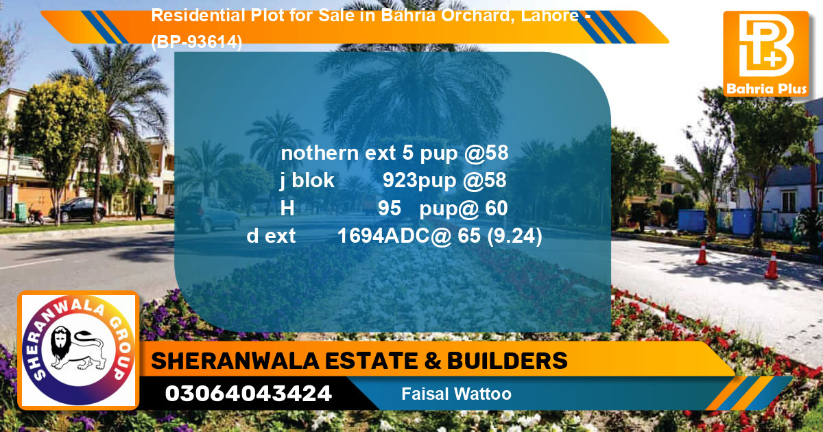 Residential Plot for Sale in Bahria Orchard, Lahore - (BP-93614)