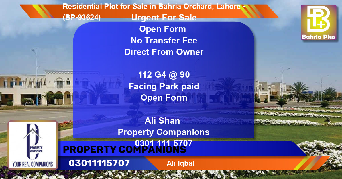 Residential Plot for Sale in Bahria Orchard, Lahore - (BP-93624)