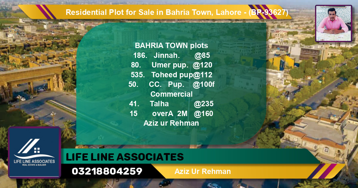 Residential Plot for Sale in Bahria Town, Lahore - (BP-93627)
