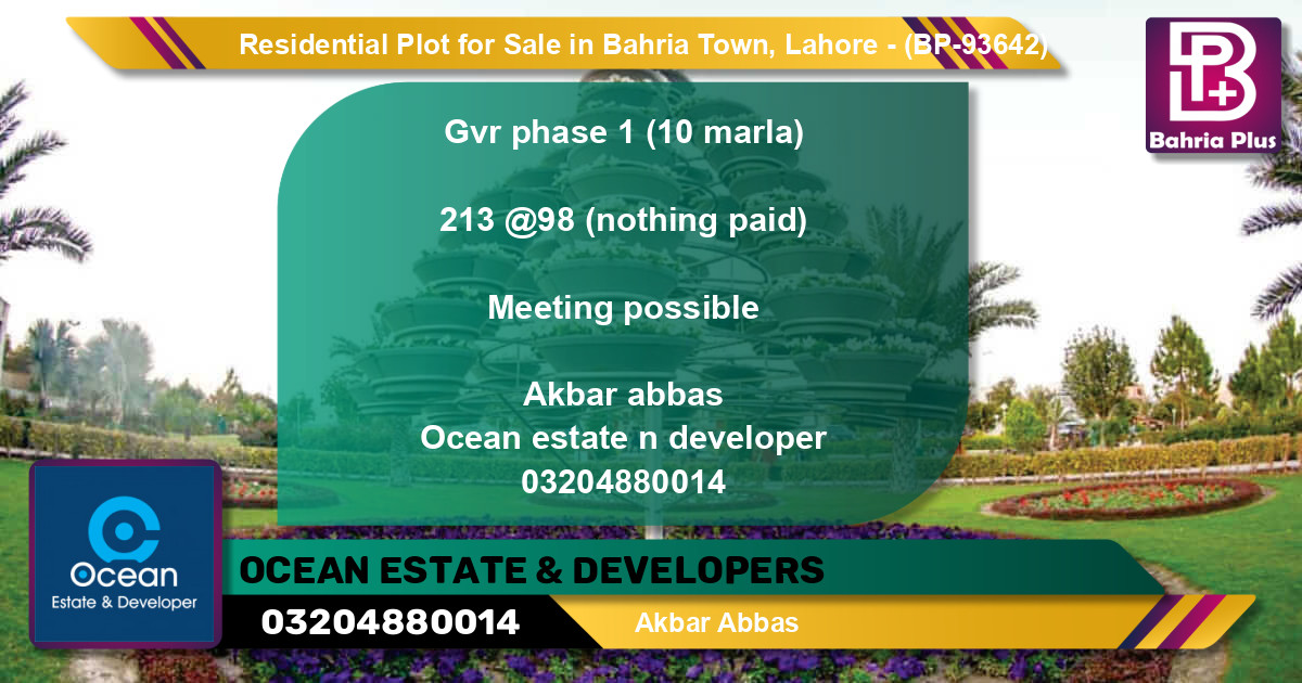 Residential Plot for Sale in Bahria Town, Lahore - (BP-93642)