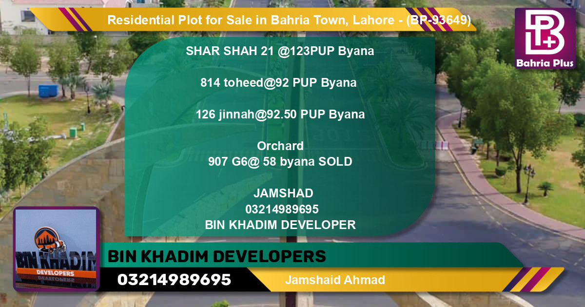 Residential Plot for Sale in Bahria Town, Lahore - (BP-93649)