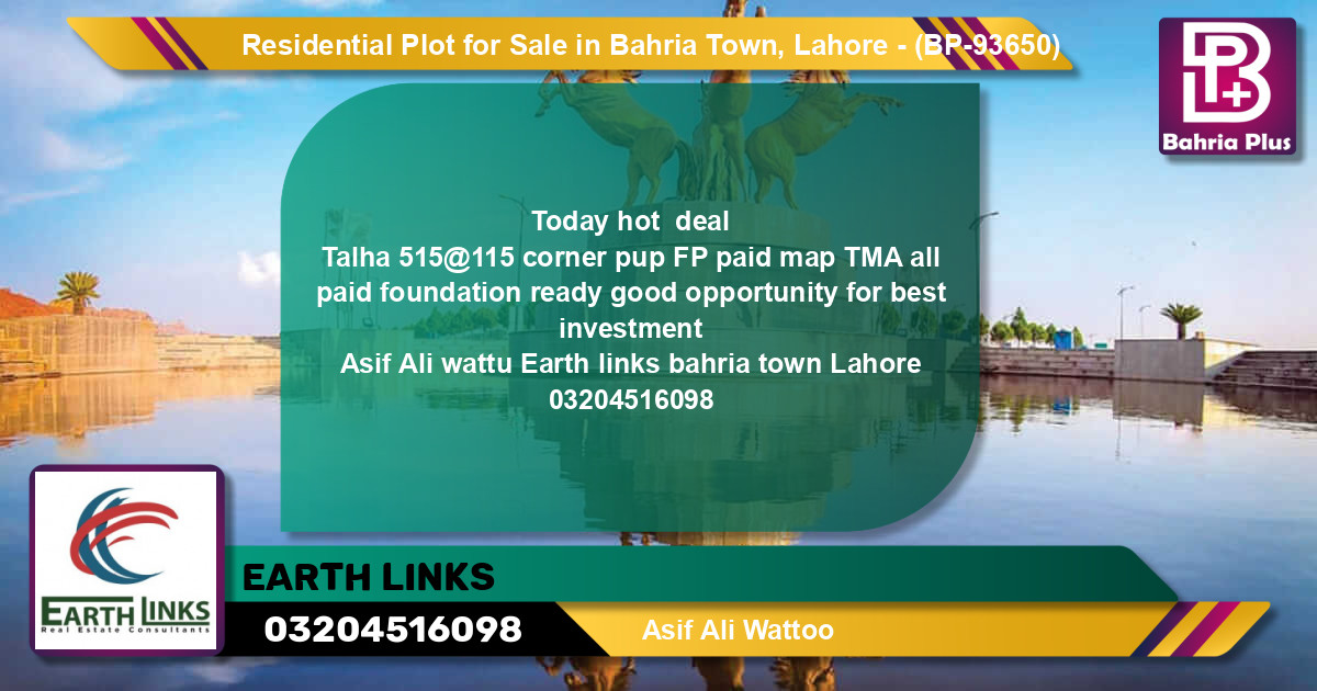 Residential Plot for Sale in Bahria Town, Lahore - (BP-93650)
