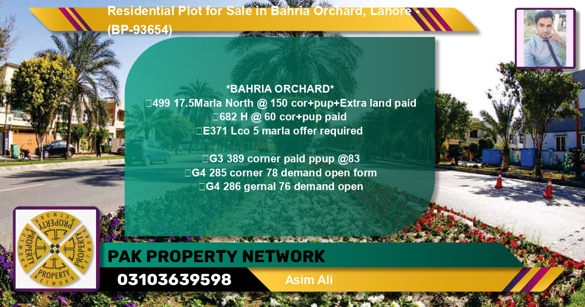 Residential Plot for Sale in Bahria Orchard, Lahore - (BP-93654)