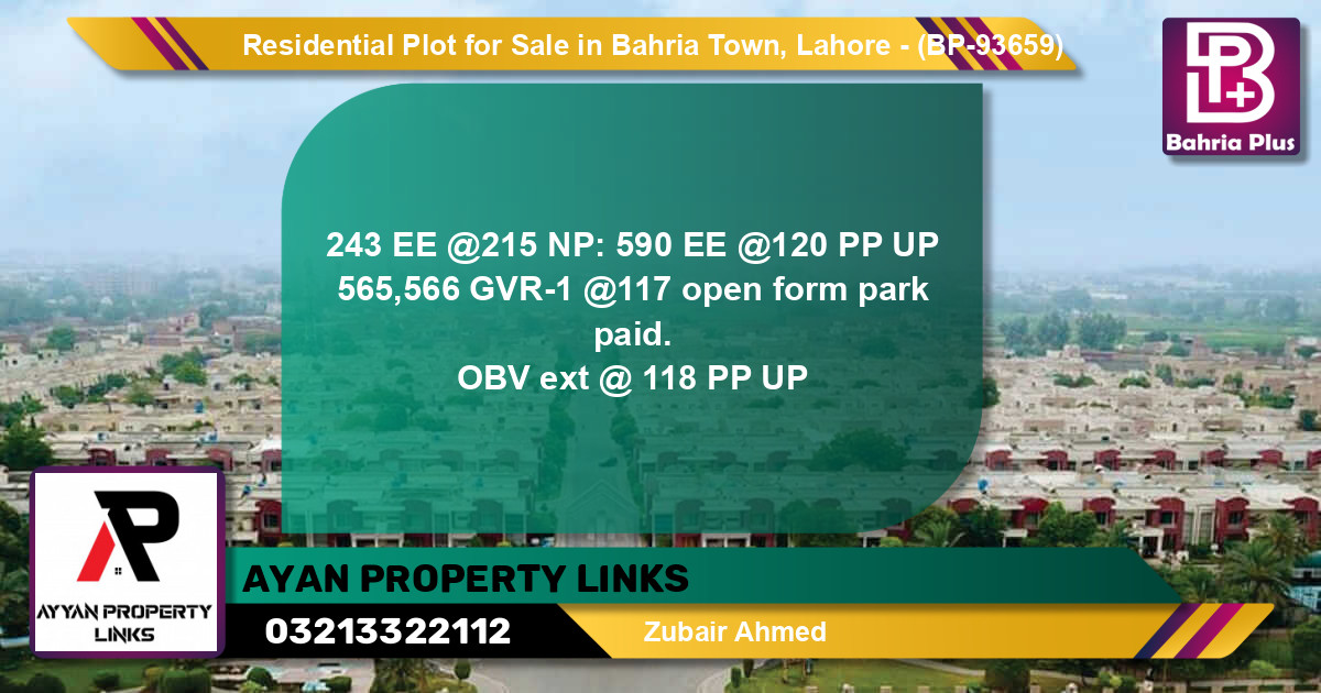 Residential Plot for Sale in Bahria Town, Lahore - (BP-93659)