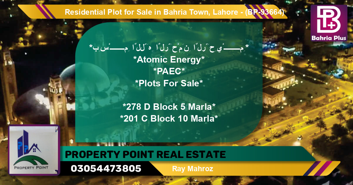 Residential Plot for Sale in Bahria Town, Lahore - (BP-93664)