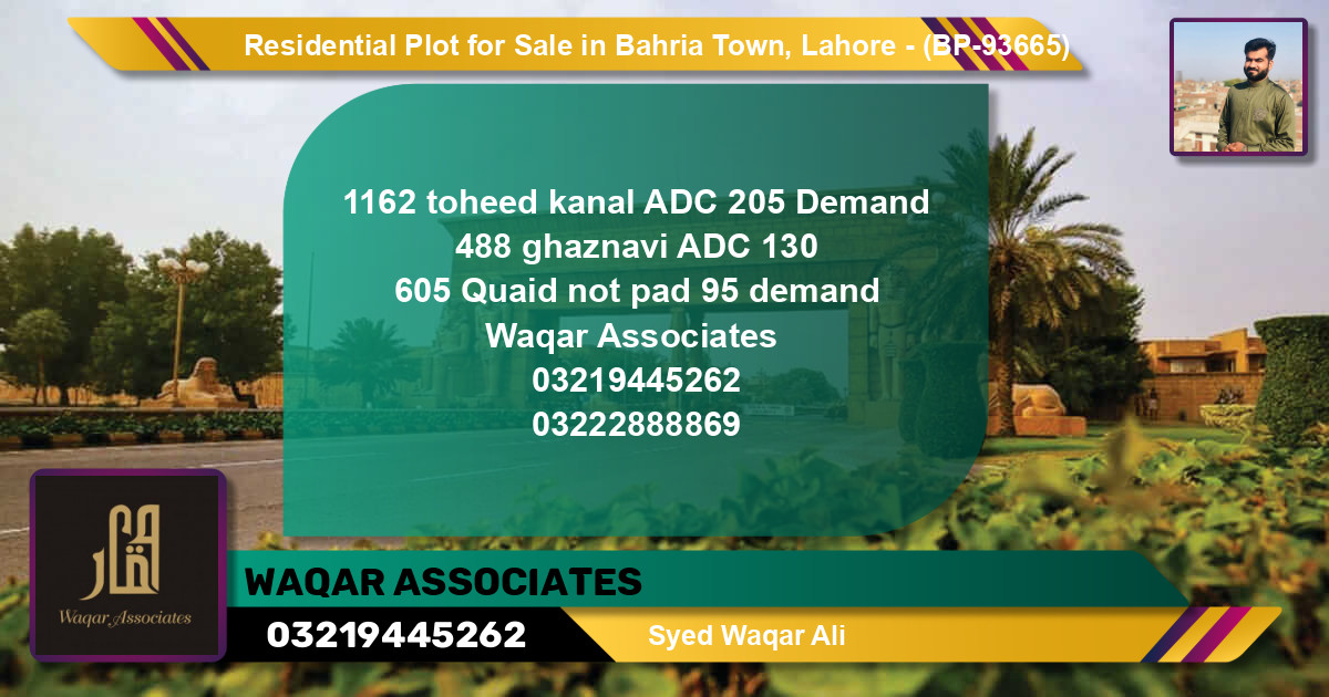 Residential Plot for Sale in Bahria Town, Lahore - (BP-93665)