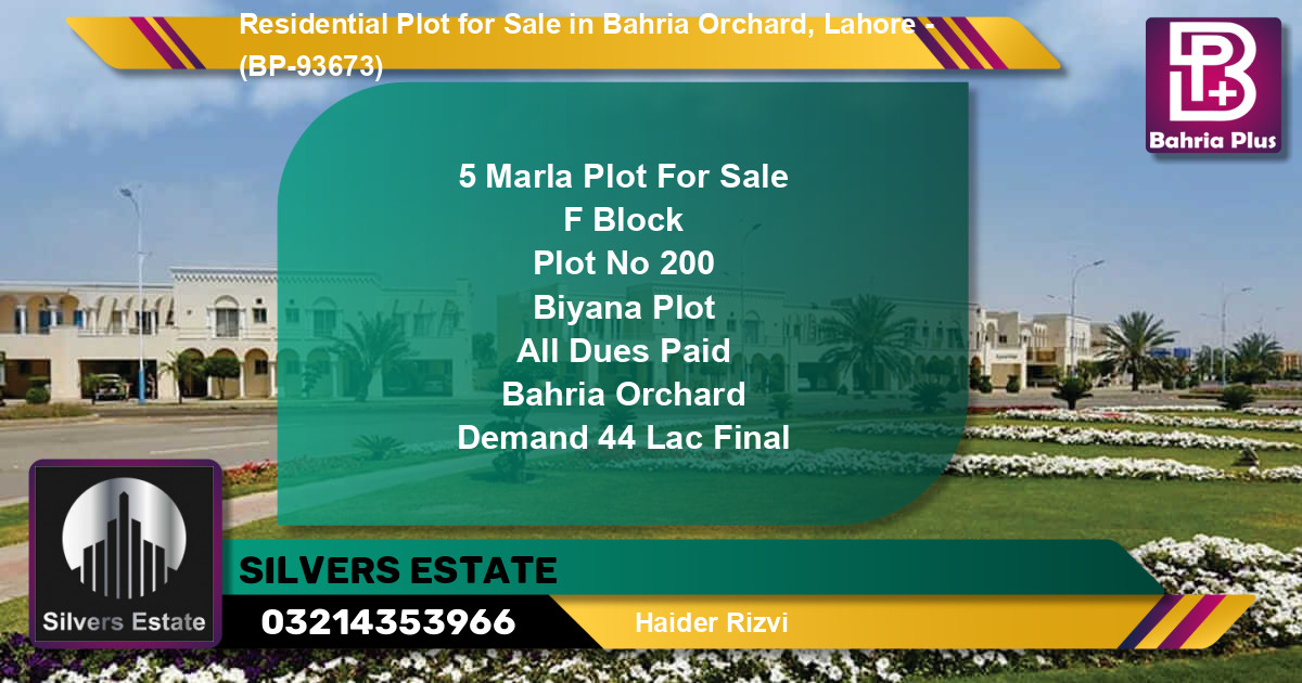 Residential Plot for Sale in Bahria Orchard, Lahore - (BP-93673)
