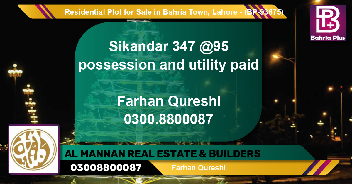 Residential Plot for Sale in Bahria Town, Lahore - (BP-93675)