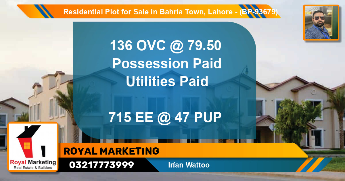 Residential Plot for Sale in Bahria Town, Lahore - (BP-93679)