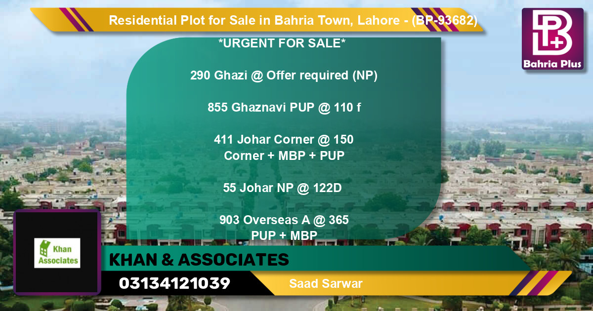 Residential Plot for Sale in Bahria Town, Lahore - (BP-93682)