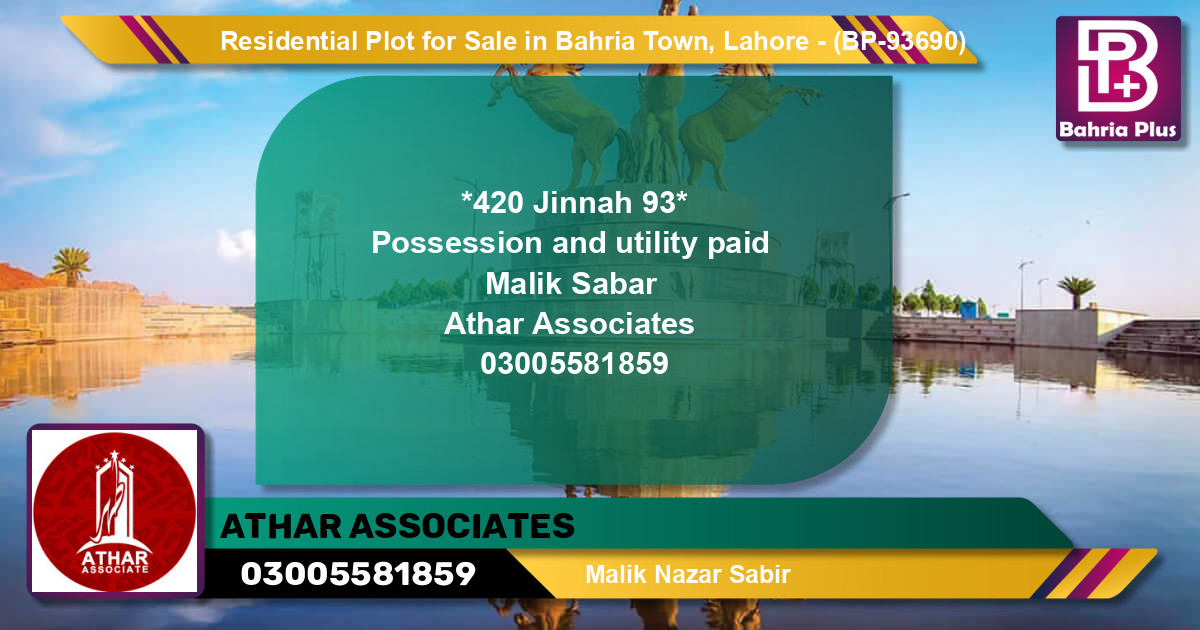 Residential Plot for Sale in Bahria Town, Lahore - (BP-93690)