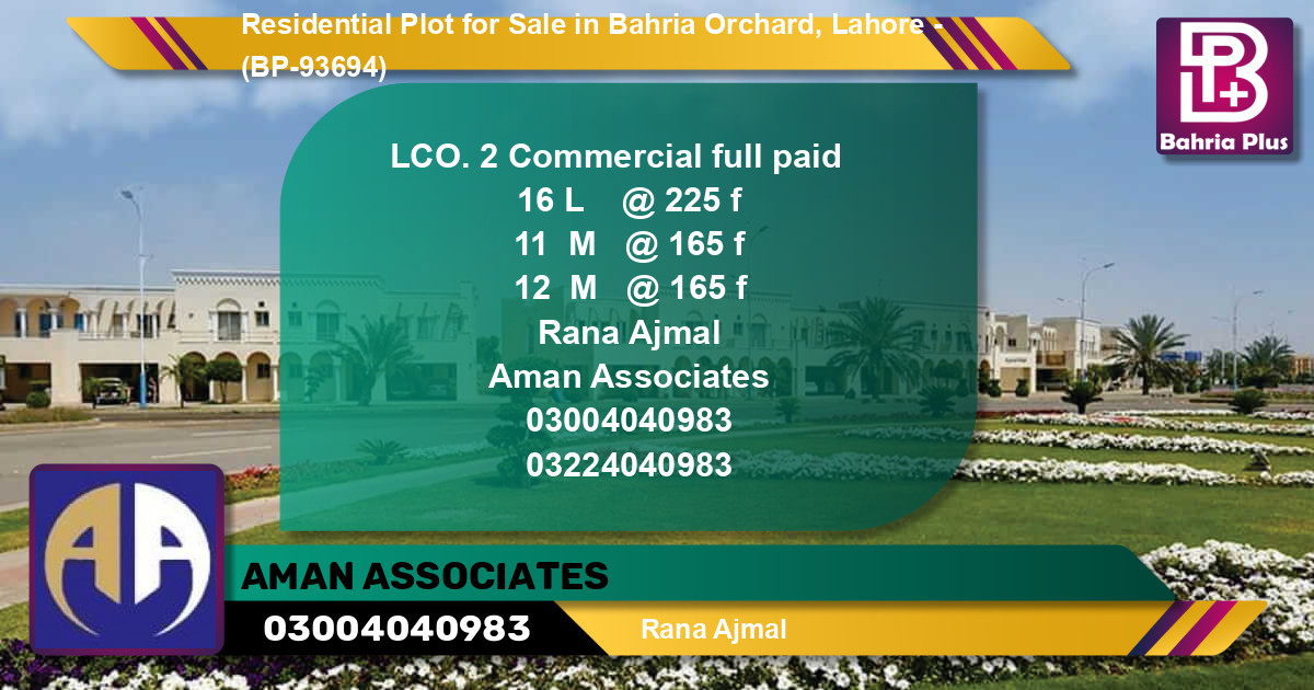 Residential Plot for Sale in Bahria Orchard, Lahore - (BP-93694)