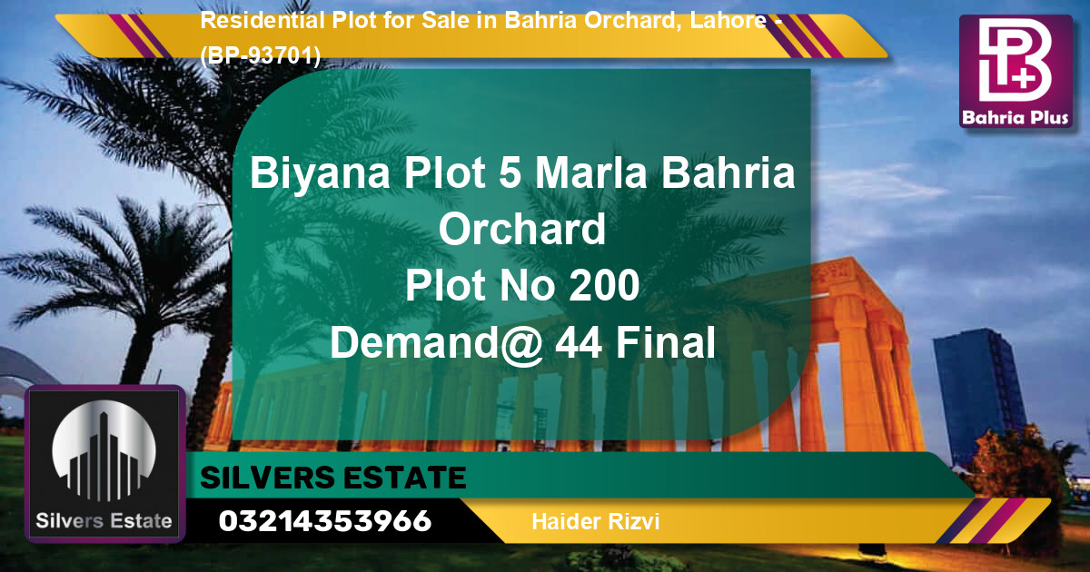 Residential Plot for Sale in Bahria Orchard, Lahore - (BP-93701)