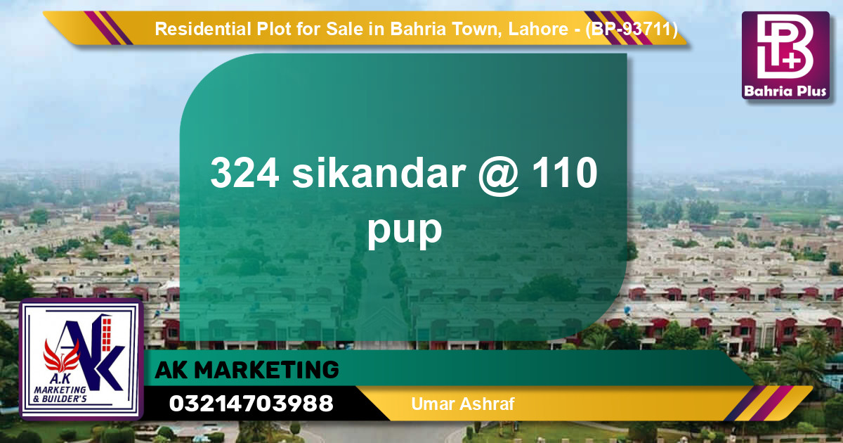 Residential Plot for Sale in Bahria Town, Lahore - (BP-93711)