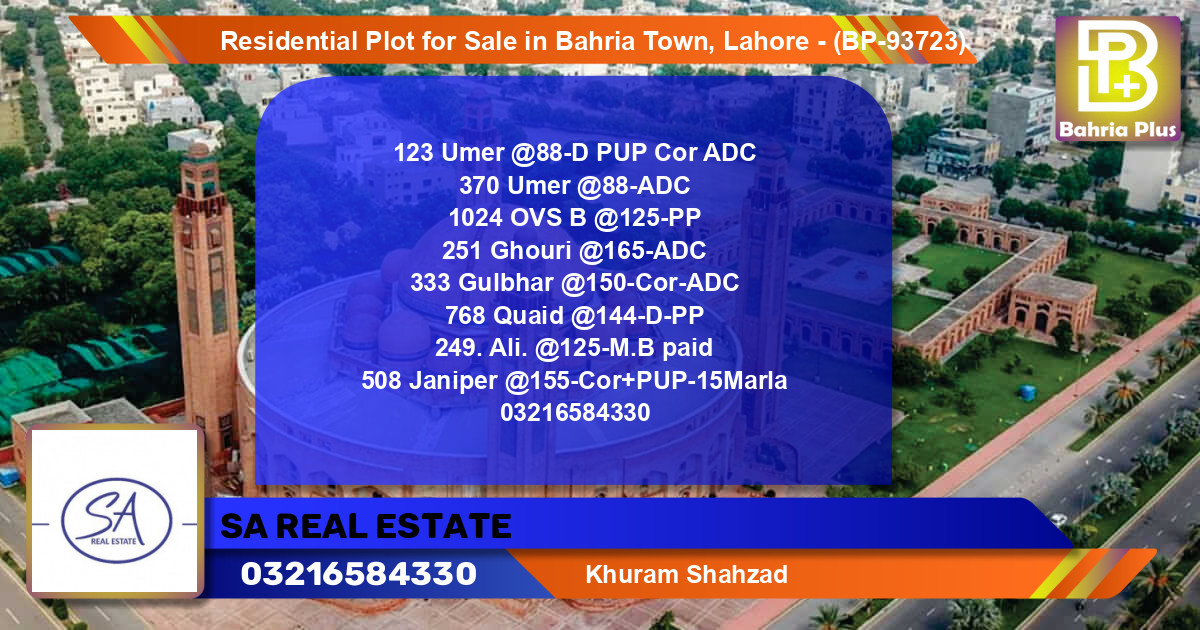 Residential Plot for Sale in Bahria Town, Lahore - (BP-93723)