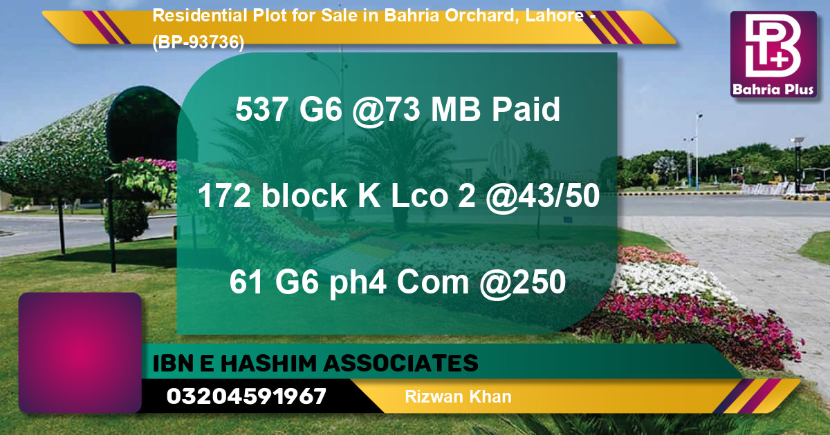 Residential Plot for Sale in Bahria Orchard, Lahore - (BP-93736)
