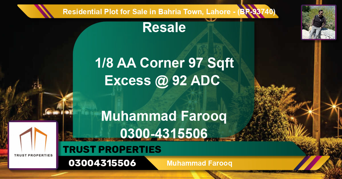 Residential Plot for Sale in Bahria Town, Lahore - (BP-93740)