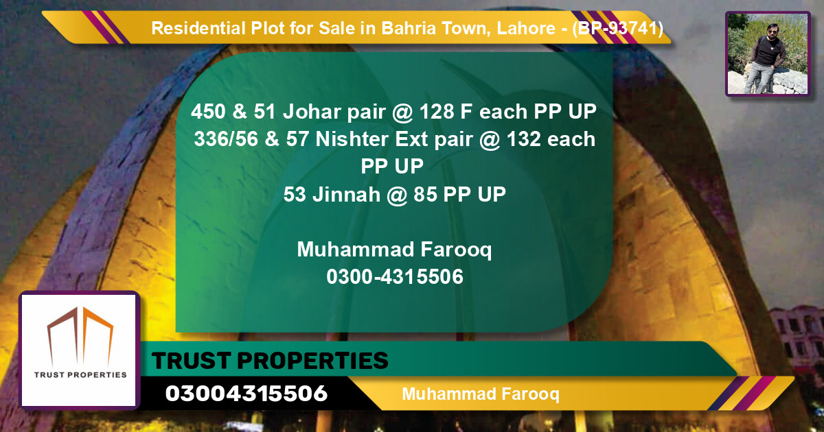 Residential Plot for Sale in Bahria Town, Lahore - (BP-93741)