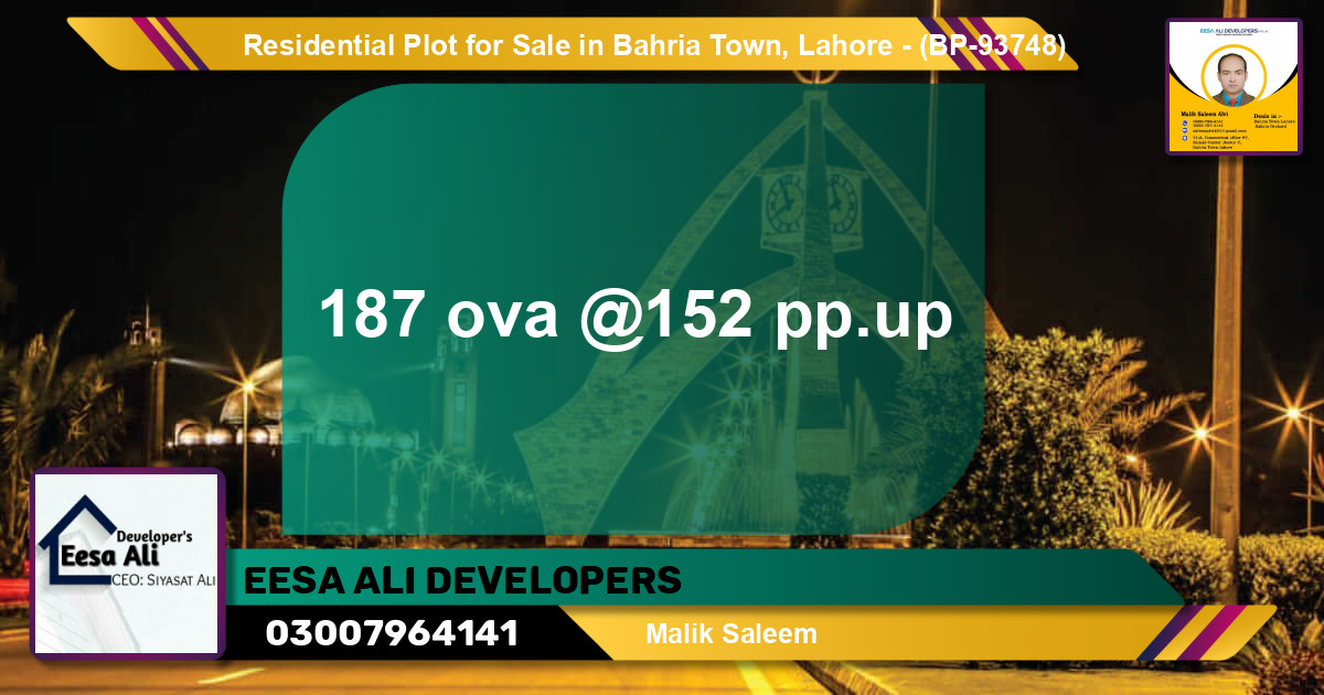 Residential Plot for Sale in Bahria Town, Lahore - (BP-93748)