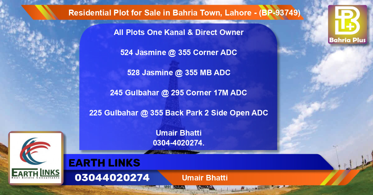 Residential Plot for Sale in Bahria Town, Lahore - (BP-93749)