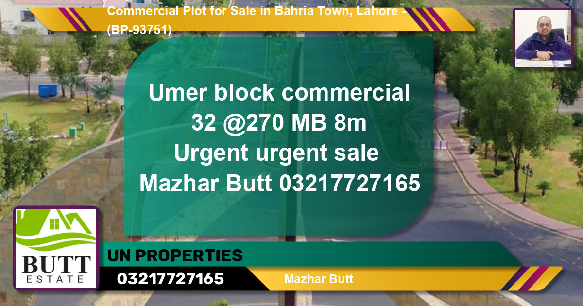 Commercial Plot for Sale in Bahria Town, Lahore - (BP-93751)