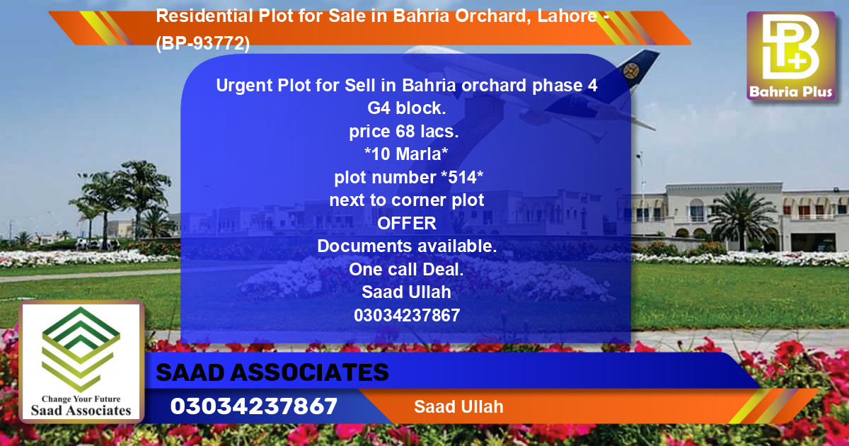 Residential Plot for Sale in Bahria Orchard, Lahore - (BP-93772)