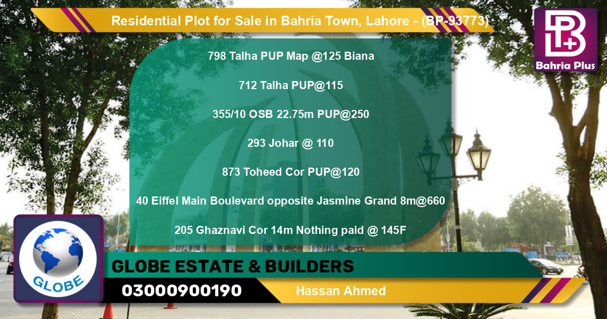 Residential Plot for Sale in Bahria Town, Lahore - (BP-93773)