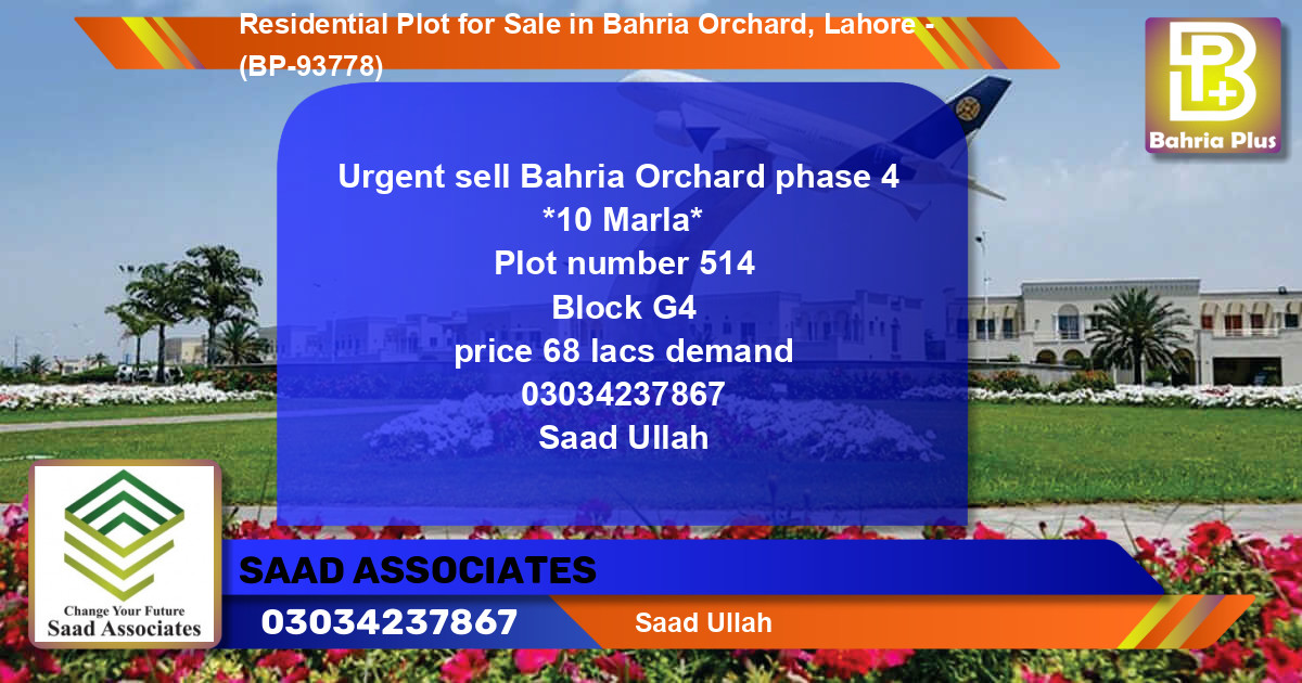 Residential Plot for Sale in Bahria Orchard, Lahore - (BP-93778)