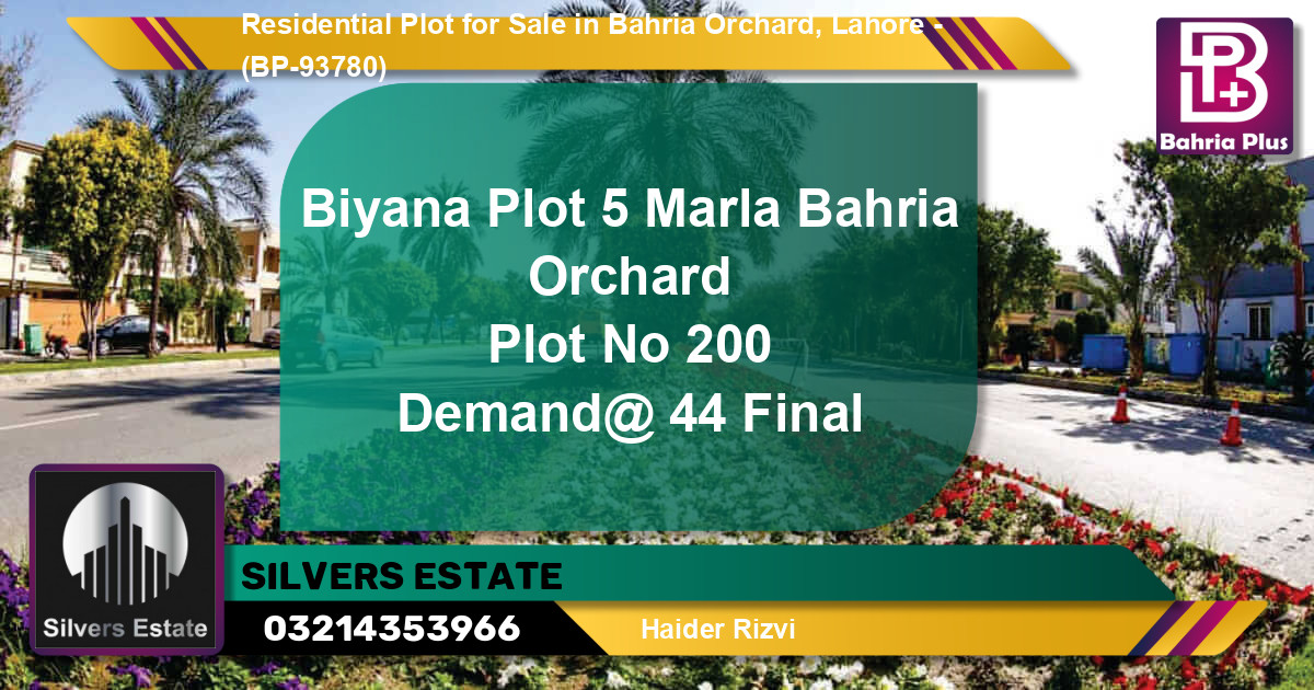 Residential Plot for Sale in Bahria Orchard, Lahore - (BP-93780)