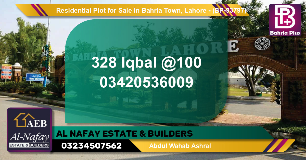 Residential Plot for Sale in Bahria Town, Lahore - (BP-93797)