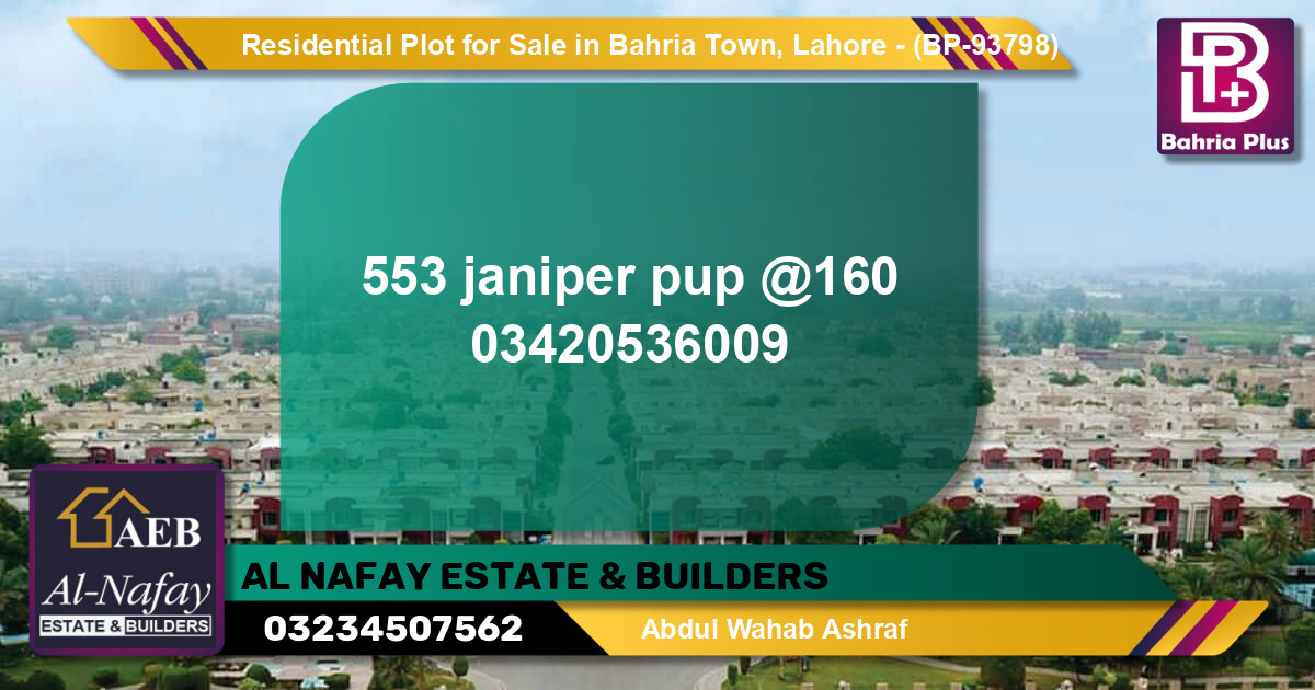 Residential Plot for Sale in Bahria Town, Lahore - (BP-93798)