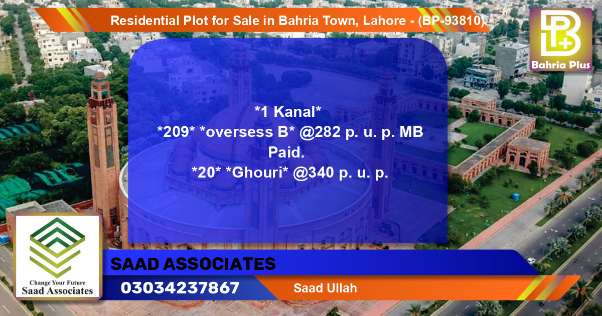 Residential Plot for Sale in Bahria Town, Lahore - (BP-93810)