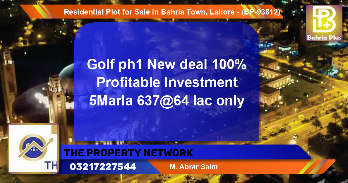 Residential Plot for Sale in Bahria Town, Lahore - (BP-93812)