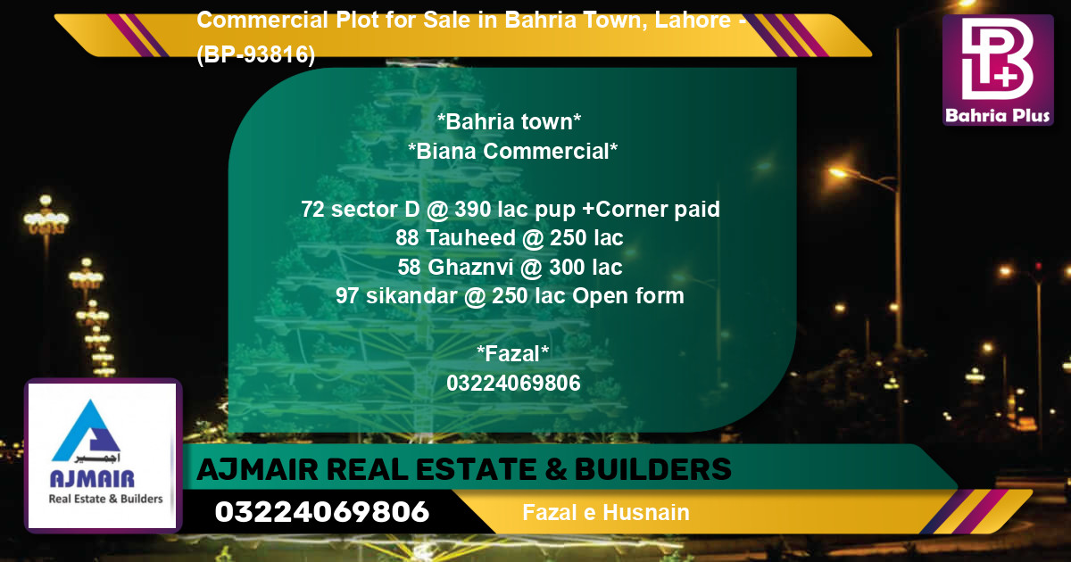 Commercial Plot for Sale in Bahria Town, Lahore - (BP-93816)