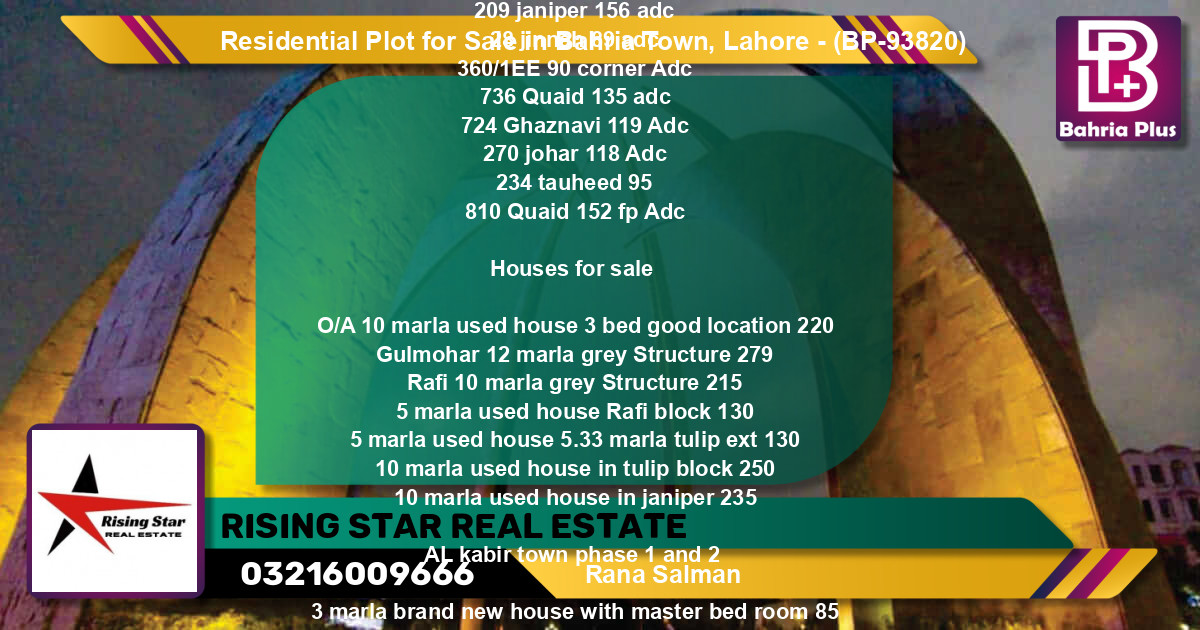 Residential Plot for Sale in Bahria Town, Lahore - (BP-93820)