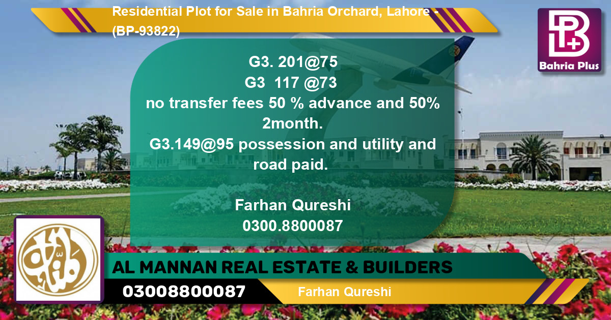 Residential Plot for Sale in Bahria Orchard, Lahore - (BP-93822)