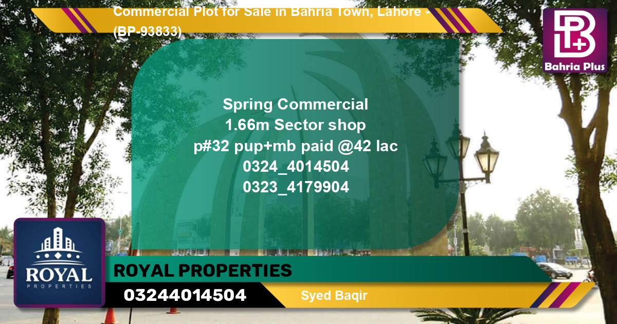 Commercial Plot for Sale in Bahria Town, Lahore - (BP-93833)