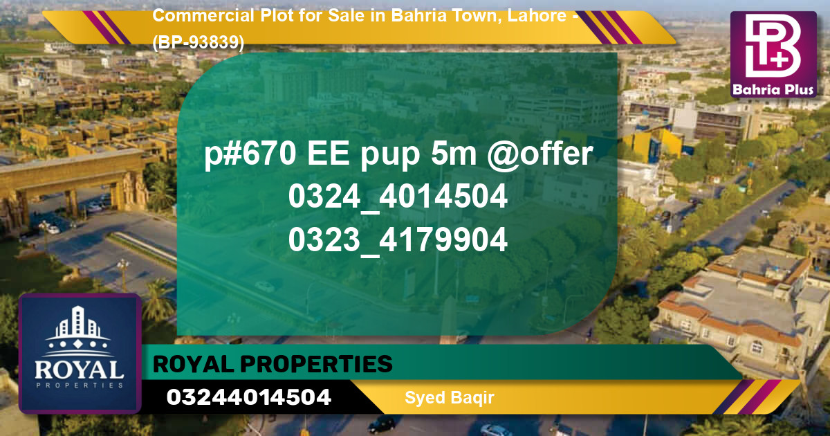 Commercial Plot for Sale in Bahria Town, Lahore - (BP-93839)