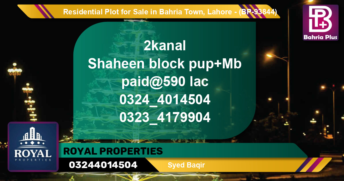 Residential Plot for Sale in Bahria Town, Lahore - (BP-93844)
