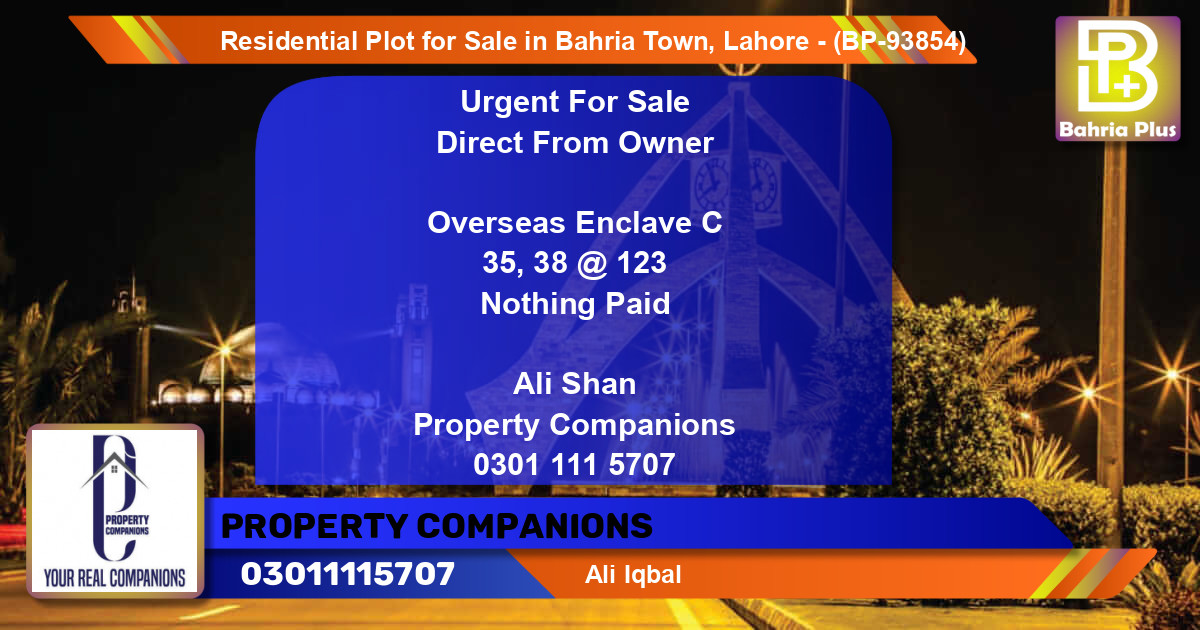 Residential Plot for Sale in Bahria Town, Lahore - (BP-93854)
